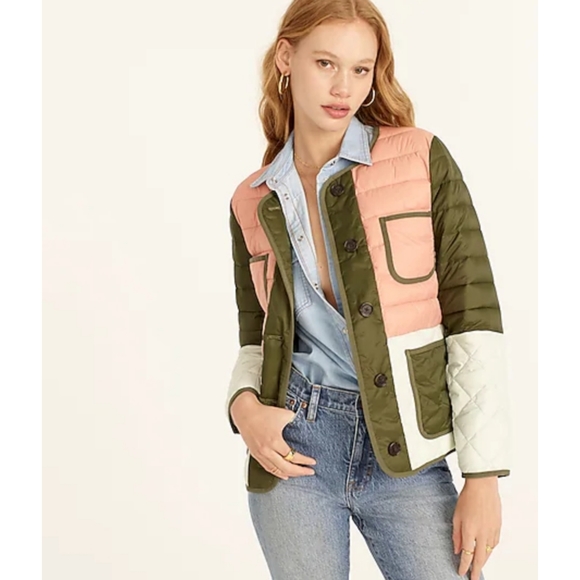 15. J.Crew Quilted lady jacket with PrimaLoft® in colorblock - Picture 1 of 8
